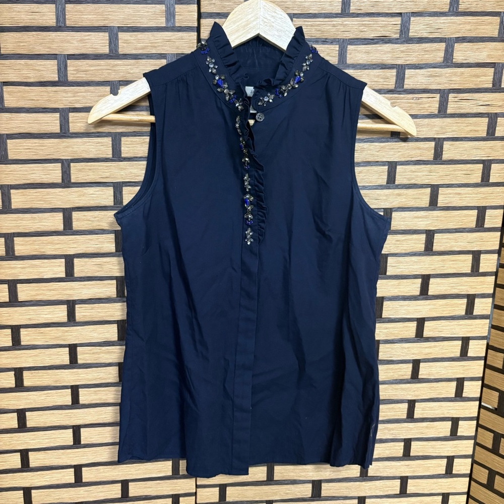 J. Crew Navy Beaded Neckline Tank‎ Top Size 00